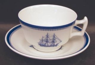 Spode Blue Clipper Footed Cup & Saucer Set, Fine China Dinnerware   Blue Bands A