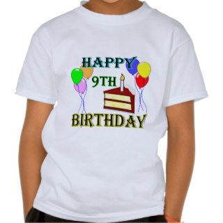 Happy 9th Birthday with Cake, Balloons and Candle T Shirt