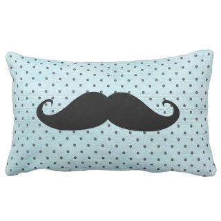 Funny Black Mustache On Teal Blue Polka Dots Throw Pillows