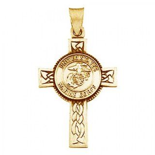 Us Marine Coprs Cross Pendant in 14kt Yellow Gold   Bright   Unisex Adult GEMaffair Jewelry
