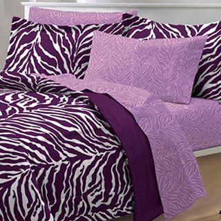 Zebra Purple/white 6 piece Bed In A Bag With Sheet Set