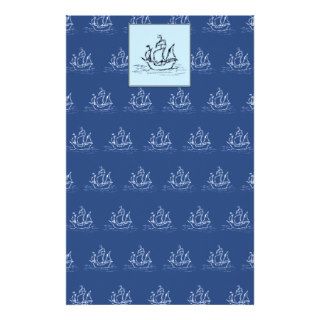 Pirate Ship on Ship Pattern, Blue. Stationery Paper