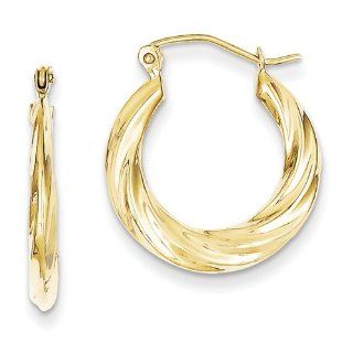 10K Yellow Gold Textured & Polished Fancy Small Hoop Earrings Jewelry