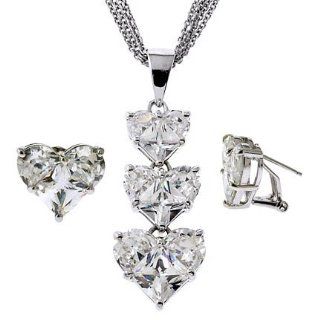 Bvlgari Inspired C.Z. Diamond Heart Pendant Earrings Set (Nice Gift, Special Sale) Jewels Lovers Jewelry