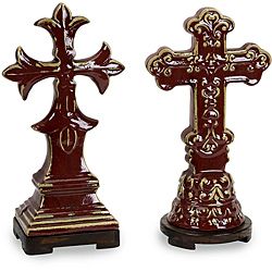 Set Of 2 Ceramic Spanish Mission Style Crosses