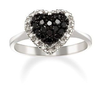 .46 Ctgw White and Black Diamond Heart Promise Ring in 14k White Gold Jewelry