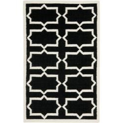 Moroccan Dhurrie Transitional Black/ivory Wool Rug (3 X 5)