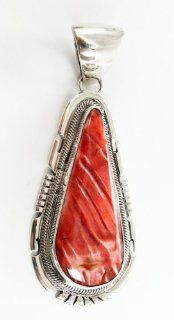 Navajo Indian Jewelry Sterling Silver Red Spiny Oyster Pendant Jon McCray USA Dangle Earrings Jewelry