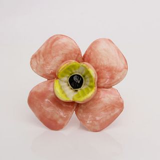 pink and yellow ceramic yoko flower decorative knob by trinca ferro