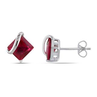 Miadora 10k White Gold Square Created Ruby Earrings Miadora Gemstone Earrings