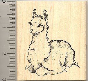 Cute Llama Rubber Stamp (Cria)   Wood Mounted