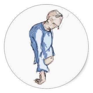 Bald Hunchback Man in Blue Shirt Comic Character Stickers