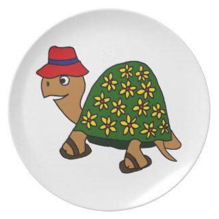 Funny Hippy Flower Turtle Cartoon Party Plate