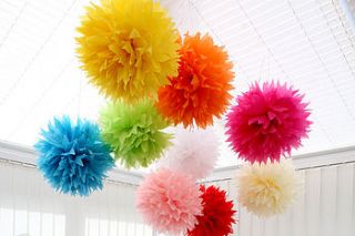 pack of four spiked tissue paper pom poms by light a lantern