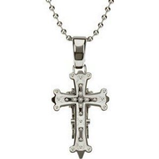 Stainless Steel Five Diamond Cross Necklace, 30" by Black and Blue Co NY Pendant Necklaces Jewelry
