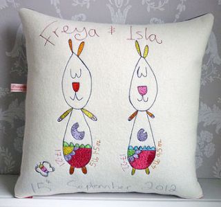 personalised new baby twins cushion by seabright designs