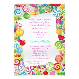 Candyland candy Theme Sweet 16 Invite Invitations