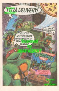 TMNT Teenage Mutant Ninja Turtles Cereal Pizza Shaped marshmallows Pizza Delivery Great Original 1991 Print Ad  