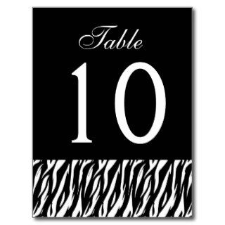 Black White Zebra Table Number Part of Set of 12 Post Cards