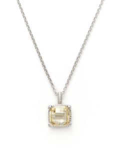Classic Cushion Silver & Canary Crystal Pendant Necklace by Judith Ripka