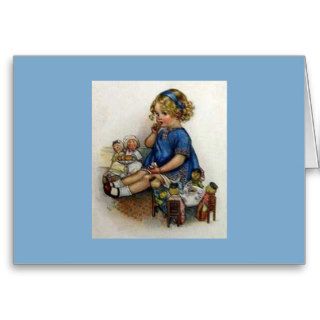 Vintage Child with her Dolls Painting Notecard Greeting Card