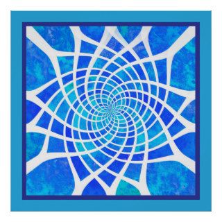 Abstract blue, white watercolor geometric print