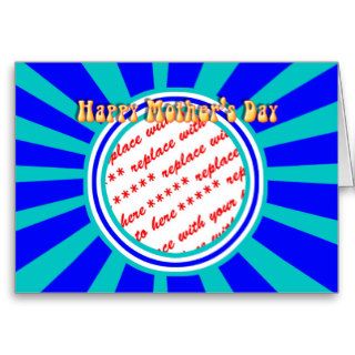 Happy Mother's Day   Blue Retro Photo Frame Greeting Cards