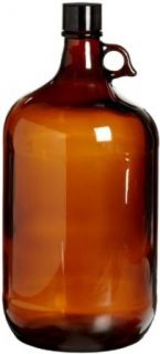 Wheaton 220959 Safety Coated Bottle, Boston Round Style, Amber Glass, 4 Liter With38 430 Black Phenolic Poly Seal Lined Screw Cap, 160mm x 340mm (Case of 4) Science Lab Jars