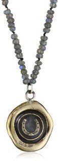 Pyrrha "talisman" Bronze Horseshoe on Laboradorite Lumen Pendant Necklace, 24" Jewelry