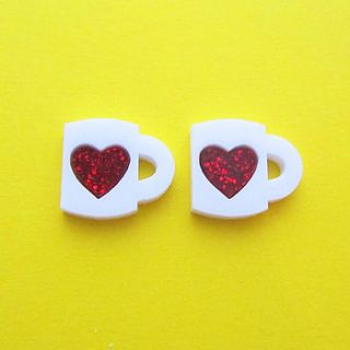 heart mug stud earrings by hand over your fairy cakes