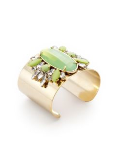 Green & Clear Stone Cuff Bracelet by Noir Jewelry