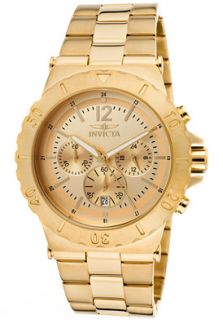 Invicta 1266  Watches,Mens Specialty/Elegant Ocean Chronograph Gold Dial 18k Gold Plated Stainless Steel, Chronograph Invicta Quartz Watches
