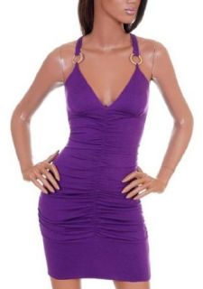Sexy Purple Party Clubwear Cocktail Column Mini Dress with Silver Rings   Celebrity Style (Small) Clothing