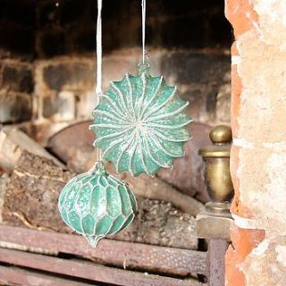 antique turquoise bauble with silver ridges by lisa angel homeware and gifts