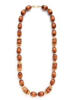 Coral & Wood Bead Strand Necklace by Kenneth Jay Lane