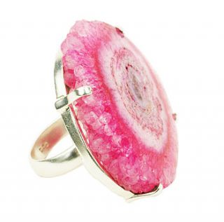 large pink agate and silver cocktail ring by flora bee