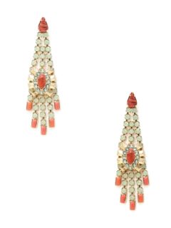 Coral & Crystal Linear Chandelier Earrings by Elizabeth Cole