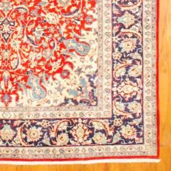 Persian Hand knotted Isfahan Red/ Navy Wool Rug (9'6 x 14') 7x9   10x14 Rugs