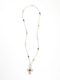 Garnet, Peridot, & Pearl Cross Necklace by Erica Courtney