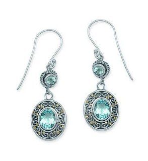 Sterling Silver and 18kt Gold Bali Blue Topaz Earrings Dangle Earrings Jewelry