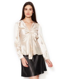 Gathered V Neck Silk Blouse by Magaschoni