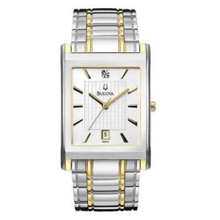 Mens Bulova Diamond Collection Two Tone Stainless Steel Watch with