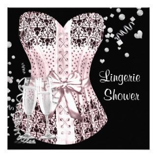 Pink Black Corset Lingerie Bridal Shower Custom Announcements