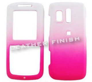 Samsung Messenger R450/R451 (Straight talk) Leather Finish Two Tone, White and Hot Pink Hard Case, Cover, Faceplate, SnapOn, Protector Cell Phones & Accessories