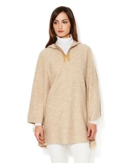 Turtleneck Wool Leather Trimmed Cape by Escada