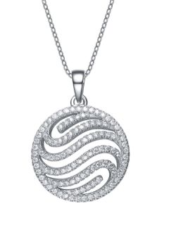 Wave Disc Pendant Necklace by Genevive Jewelry