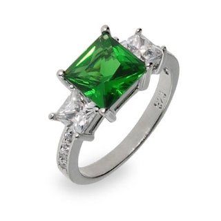 Sterling Silver Emerald CZ Three Stone Ring Eve's Addiction Jewelry