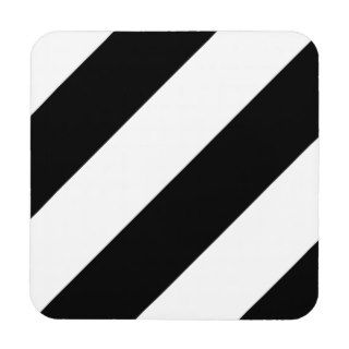 Black and White Diagonal Stripes Beverage Coasters