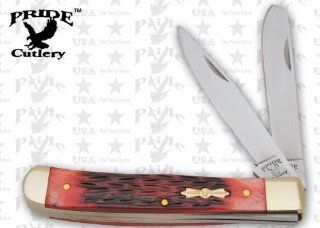 port KC 5 BN RD. 4" Ruby Red Bone Trapper Pocket Knife 2 Blades w/Real Bone Handle 4" Ruby Red Bone Trapper Pocket Knife 2 Blades w/ Real Bone Handle. Comes in 7 Bone Handle Colors. 4" Closed. 440 Stainless steel blades. Jigged bone handle. 
