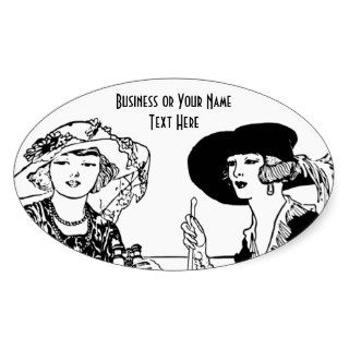2 Ladies Vintage Fashion and Hats Business Name Stickers